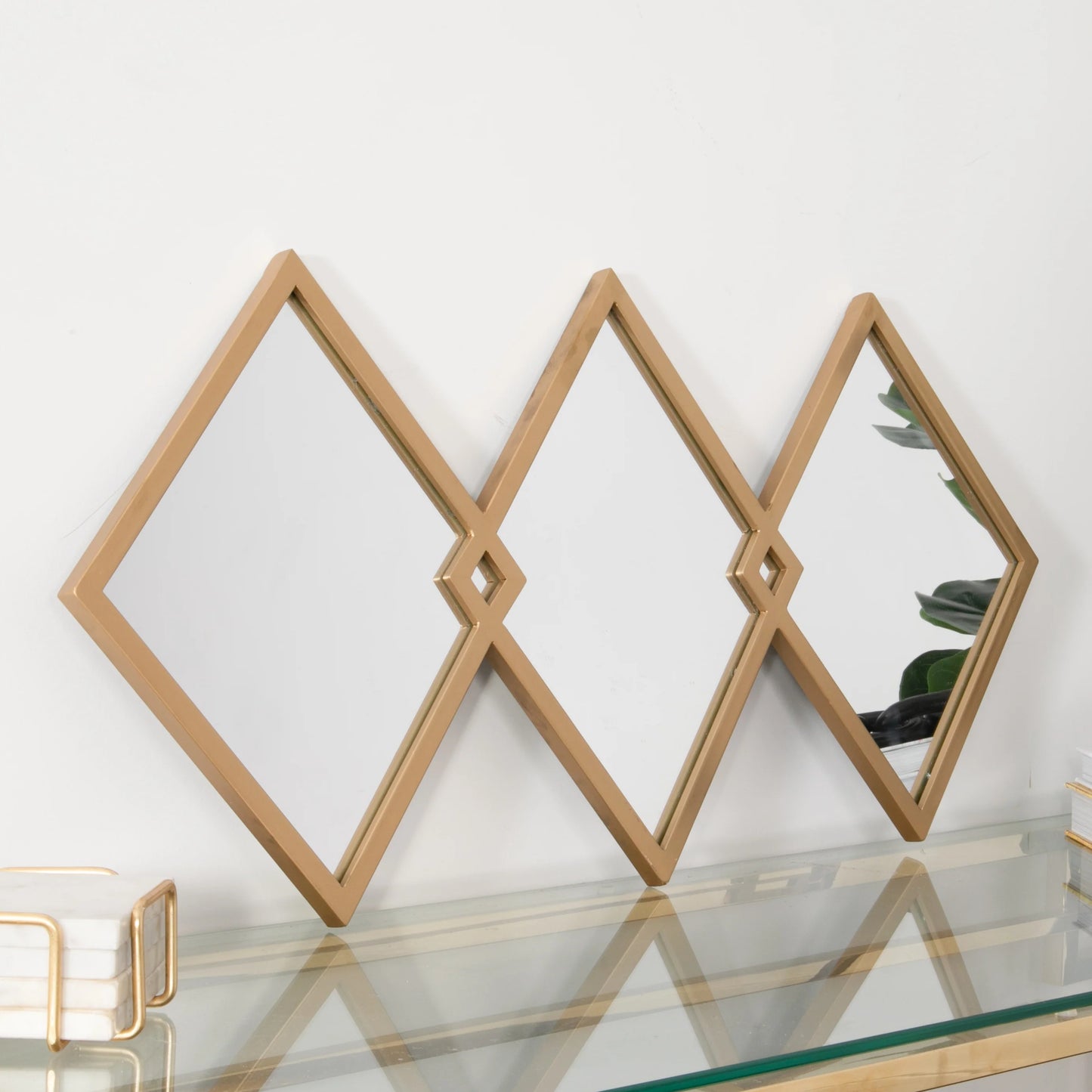 Trio of Gold Diamond Shaped Mirrors - Oakavia