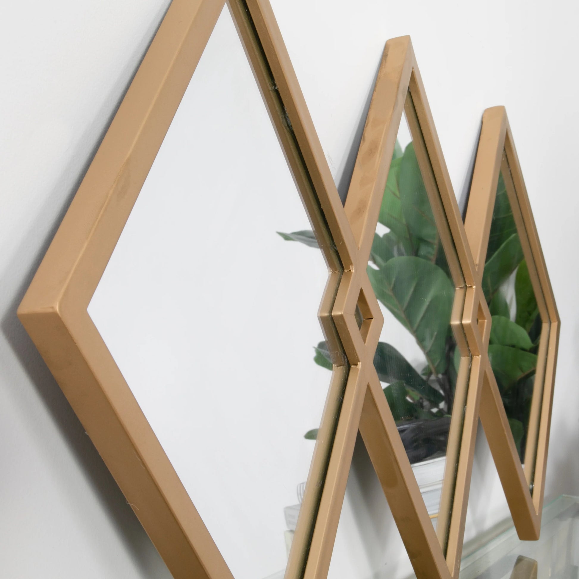 Trio of Gold Diamond Shaped Mirrors - Oakavia