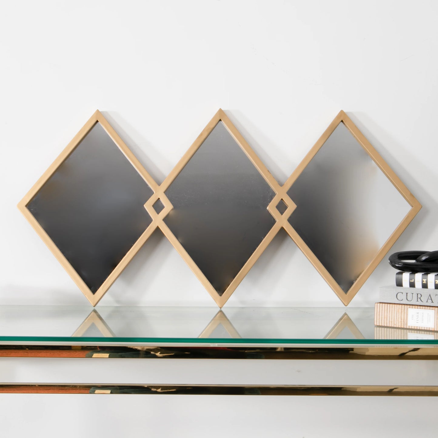 Trio of Gold Diamond Shaped Mirrors - Oakavia