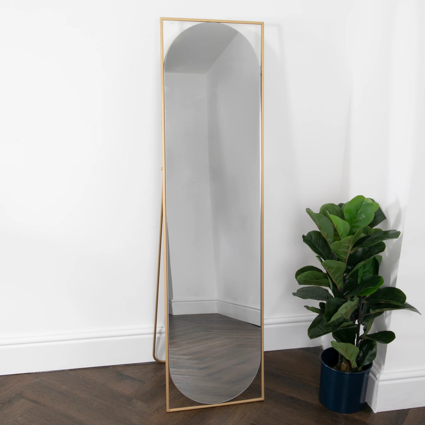 Gold Floor Standing Mirror with Rounded Detail - Oakavia