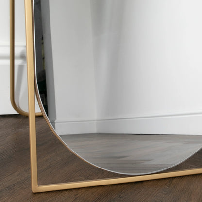 Gold Floor Standing Mirror with Rounded Detail - Oakavia