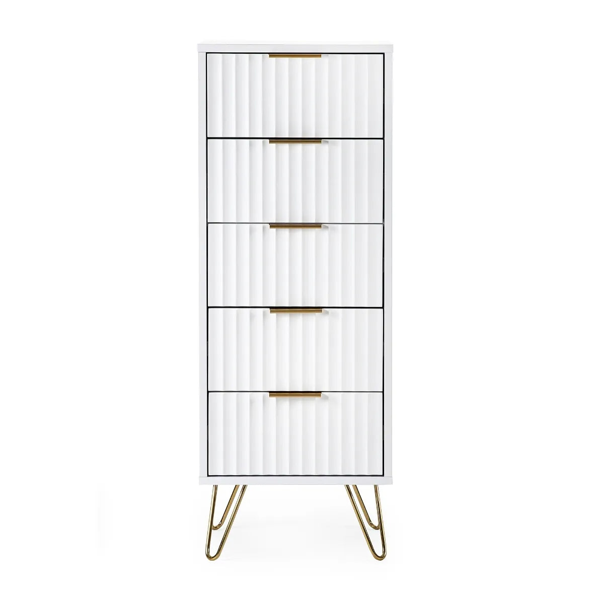 Murano 5 Drawer Tallboy - Matt White Julian Bowen