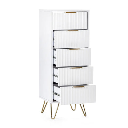 Murano 5 Drawer Tallboy - Matt White Julian Bowen