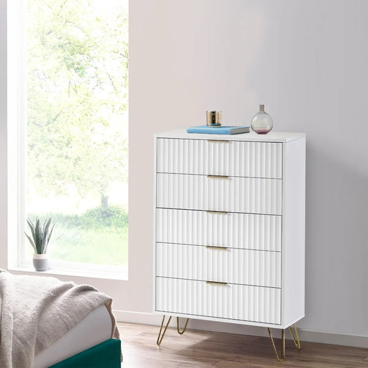 Murano 5 Drawer Chest - Matt White Julian Bowen