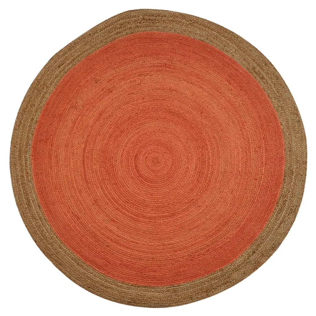 Milano Soft Jute Rug with Blood Orange Centre - 200cm Diameter - Oakavia