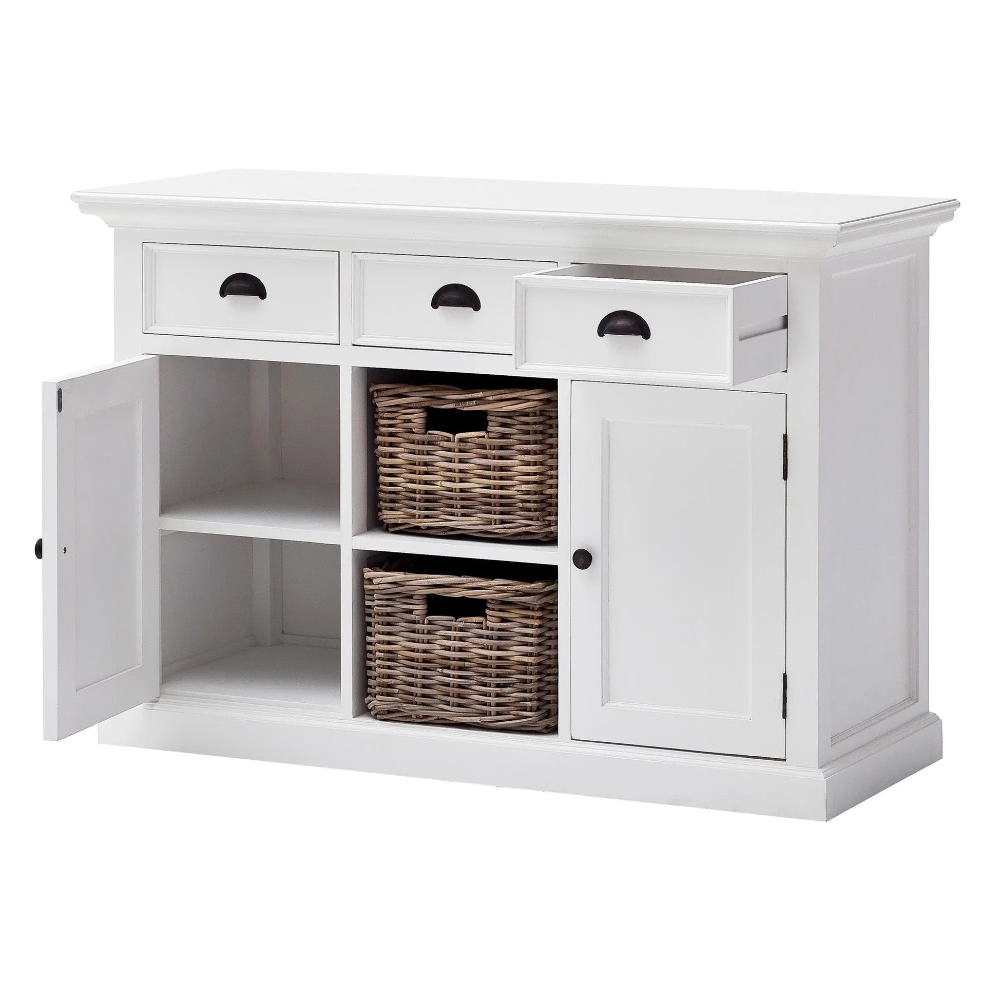 NovaSolo Halifax Classic White Buffet with 2 Baskets - Oakavia