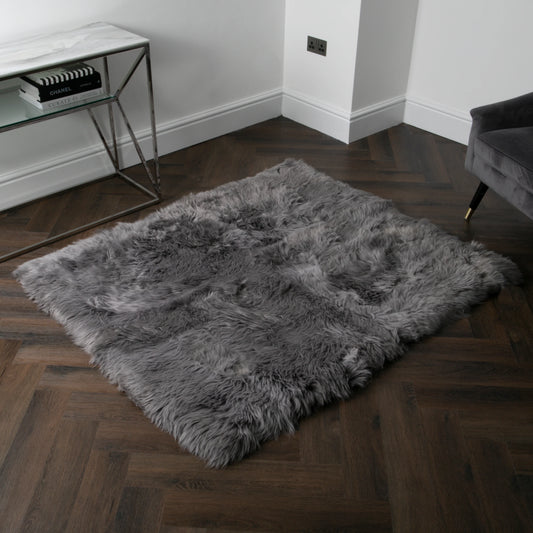 Grey Rectangle Sheepskin Rug- 130 x 150cm - Oakavia