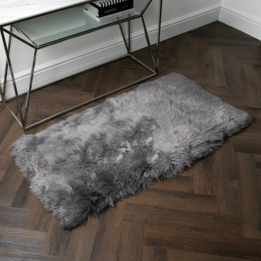 Grey Rectangle Sheepskin Rug - 70 x 140cm - Oakavia