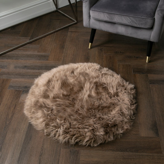 Light Brown Round Sheepskin Rug - 70cm - Oakavia