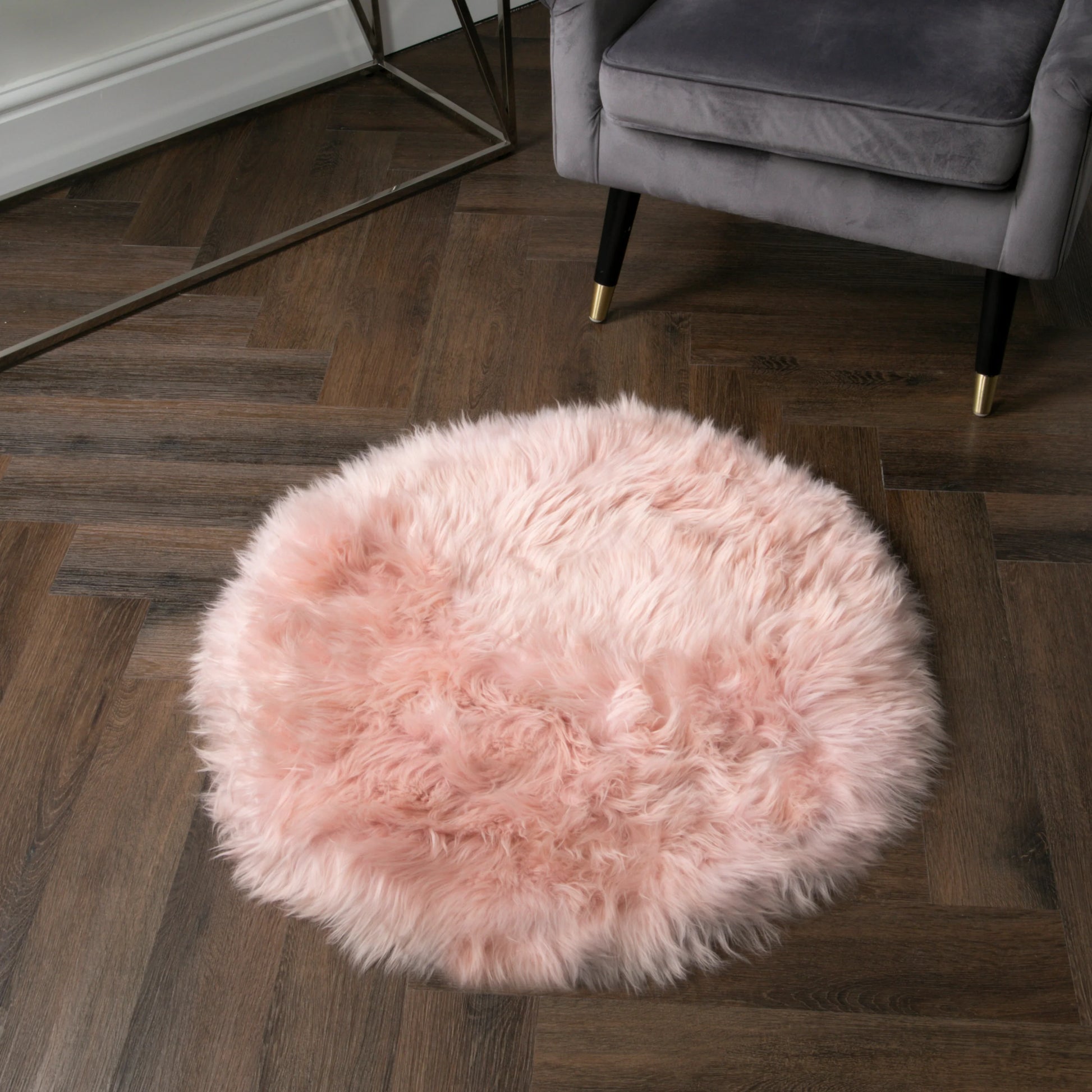 Pink Rectangle Sheepskin Rug - Circle 70cm - Oakavia