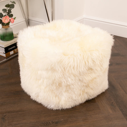 Ivory Sheepskin Pouffe - Oakavia