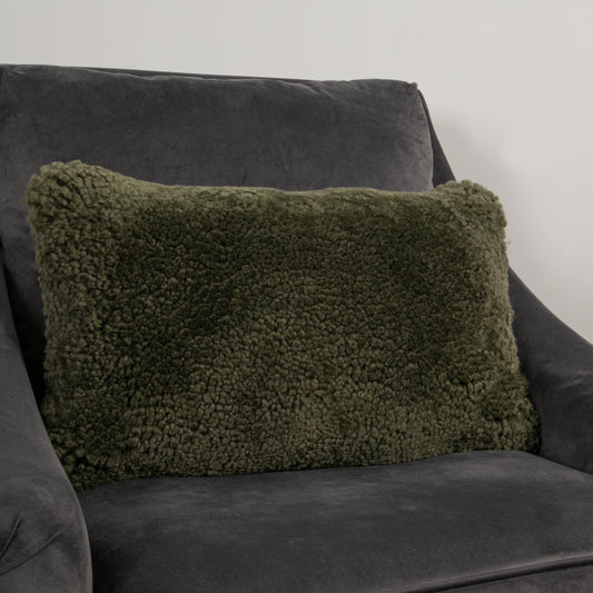 Khaki Green Short Pile Sheepskin Cushion 30 x 50cm - Oakavia