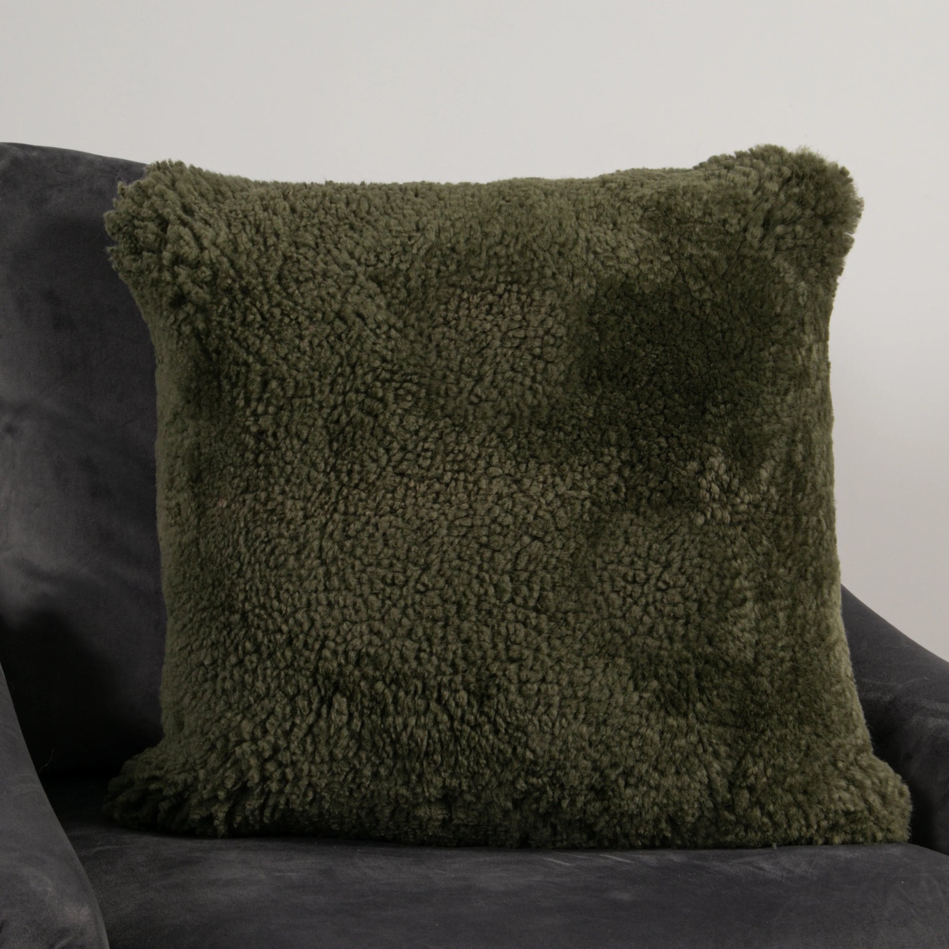 Khaki Green Short Pile Sheepskin Cushion 45 x 45cm - Oakavia