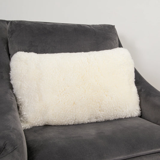 Ivory Short Pile Sheepskin Cushion 30 x 50cm - Oakavia