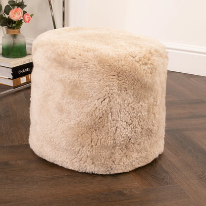 Beige Short Pile Sheepskin Pouffe - Oakavia