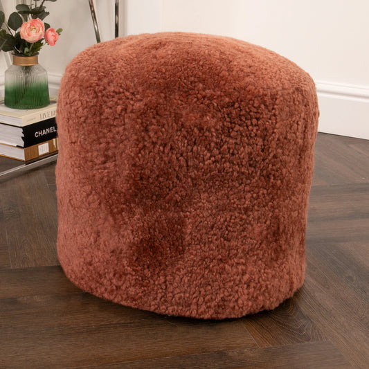 Coral Short Pile Sheepskin Pouffe - Oakavia