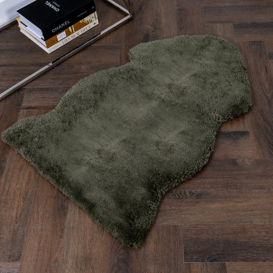 Khaki Green Short Pile Sheepskin Rug 60 x 90cm - Oakavia