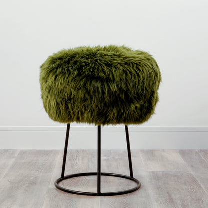 Olive Green Metal Sheepskin Stool - Oakavia