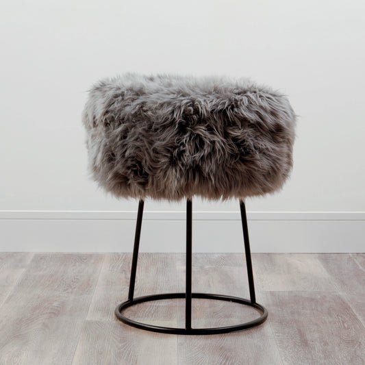 Grey Metal Sheepskin Stool - Oakavia