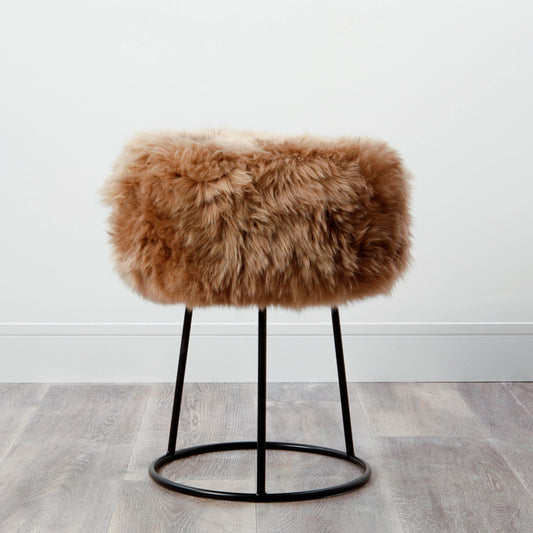 Light Brown Metal Sheepskin Stool - Oakavia