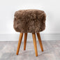 Light Brown Sheepskin Wood Stool - Woodstain - Oakavia