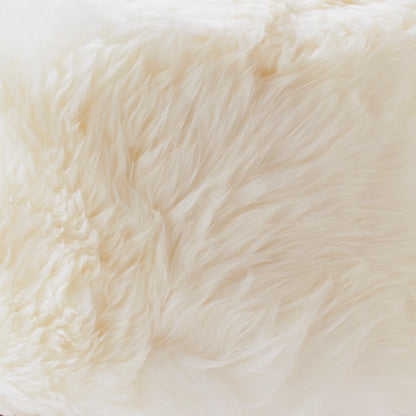 Natural White Sheepskin Wood Stool - Light Wood - Oakavia