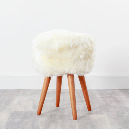 Natural Sheepskin Wood Stool - Woodstain - Oakavia