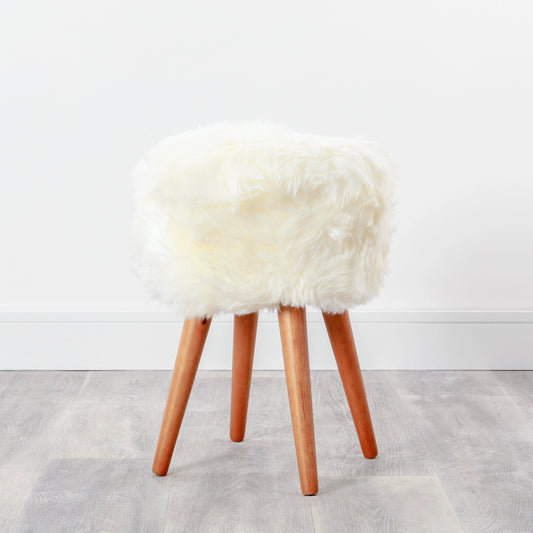 Natural Sheepskin Wood Stool - Woodstain - Oakavia