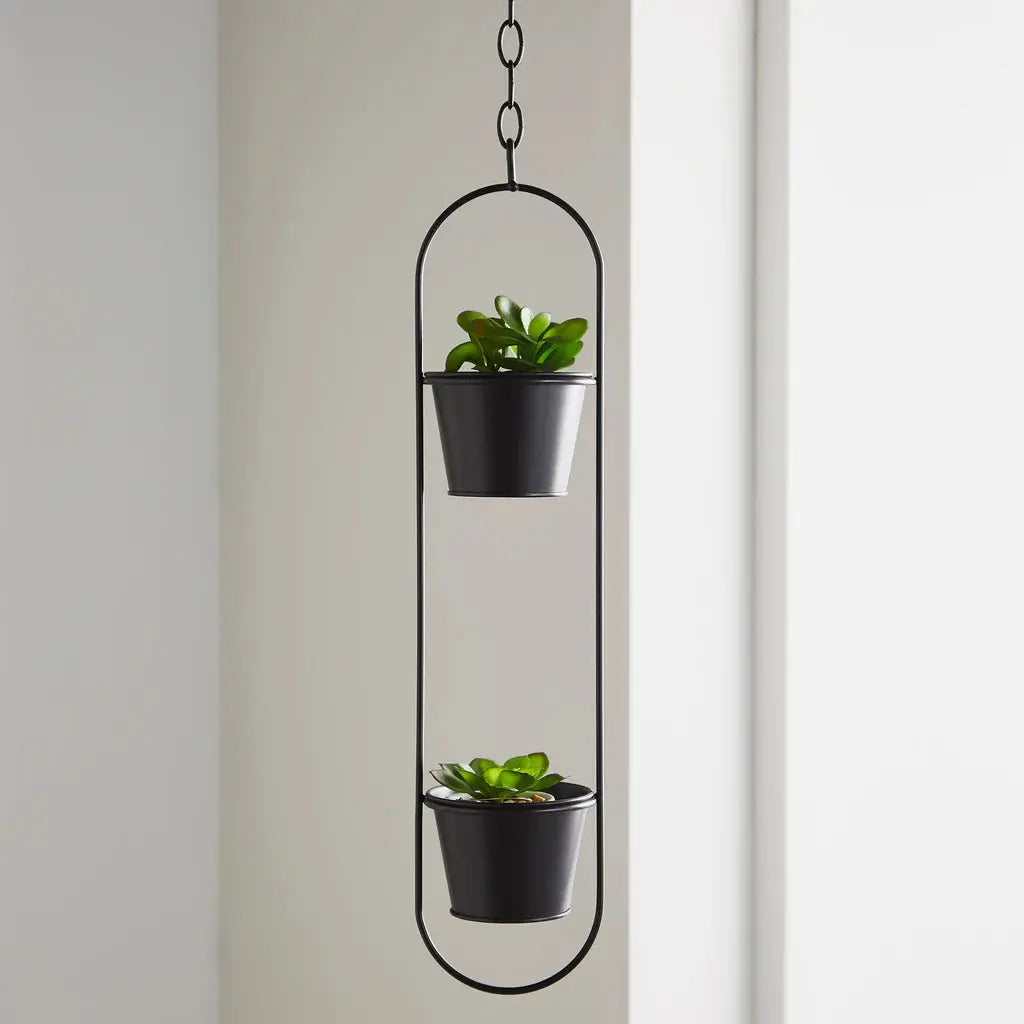 Small Duo Black Hanging Plant Holder - Oakavia