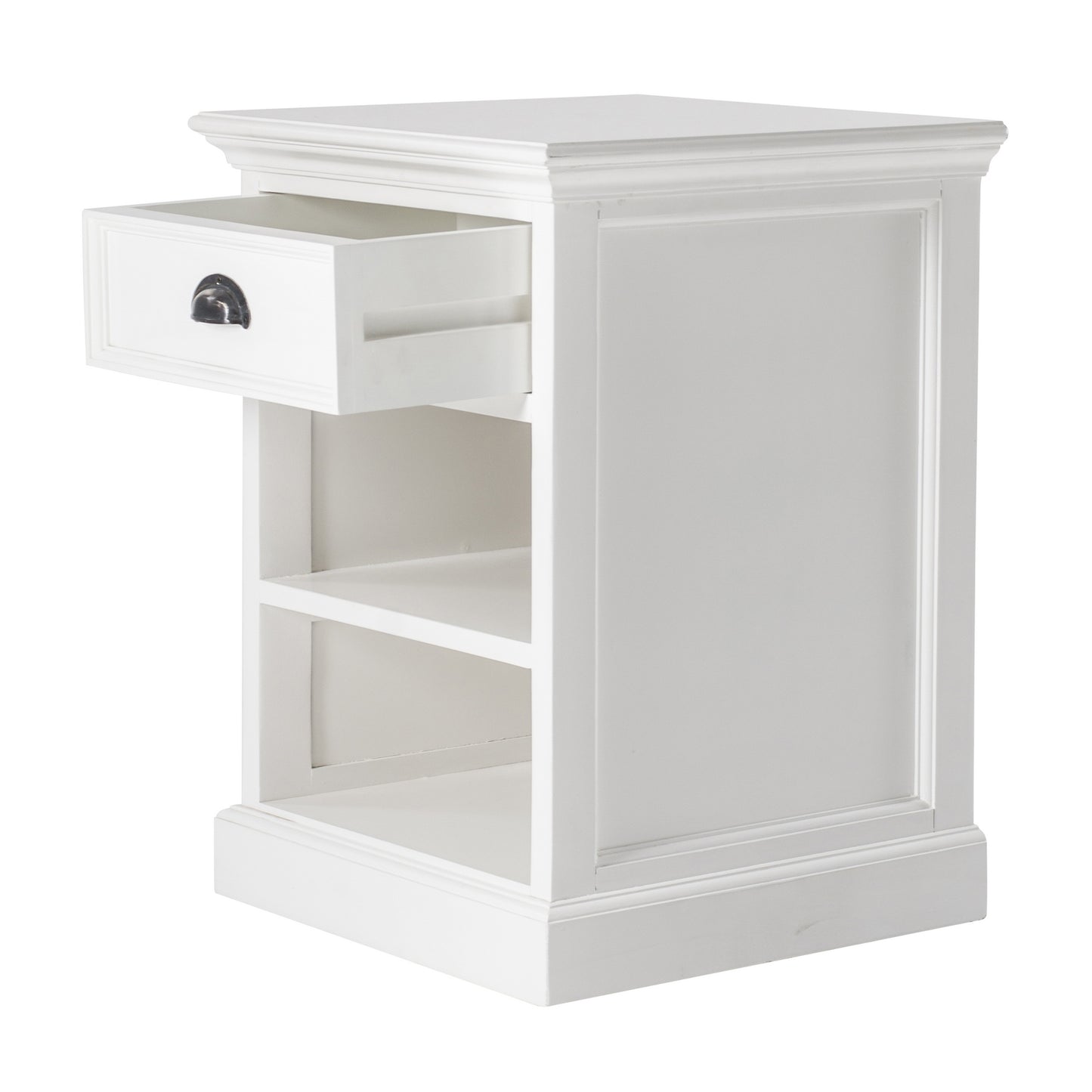 NovaSolo Halifax Classic White Bedside Table with Shelves - Oakavia