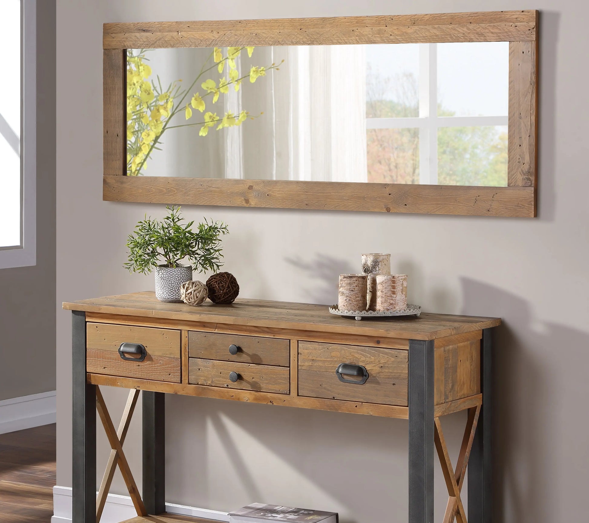 Wood Furniture UK - Shop Urban Elegance - Reclaimed Extra Long Wall Mirror - Oakavia