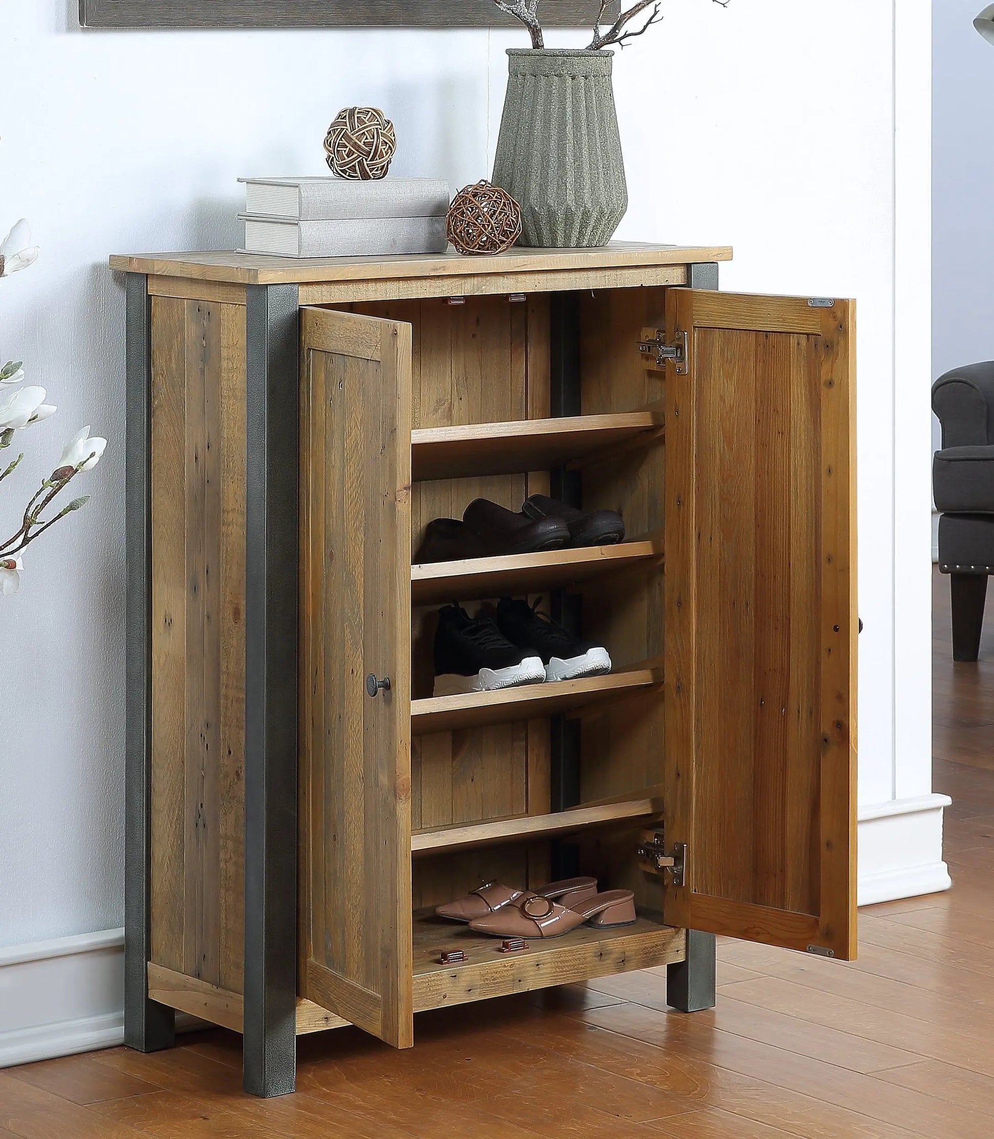 Wood Furniture UK - Shop Urban Elegance - Reclaimed Small Shoe Storage Cupboard - Oakavia