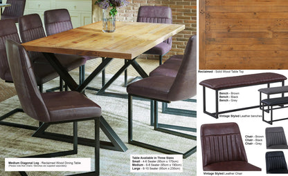 Urban Elegance - Reclaimed Table MEDIUM (Diagonal Leg / 95cm x 190cm top) 6-8 seater - Oakavia