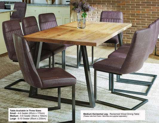 Urban Elegance - Reclaimed Table MEDIUM (Horizontal Leg / 95cm x 190cm top) 6-8 seater - Oakavia