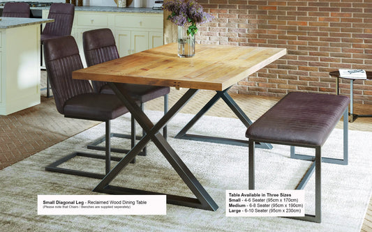 Urban Elegance - Reclaimed Table SMALL (Diagonal Leg / 95cm x 170cm top) 4-6 seater - Oakavia