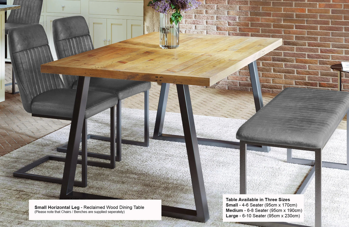 Urban Elegance - Reclaimed Table SMALL (Horizontal Leg / 95cm x 170cm top) 4-6 seater - Oakavia