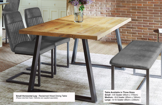 Urban Elegance - Reclaimed Table SMALL (Horizontal Leg / 95cm x 170cm top) 4-6 seater - Oakavia