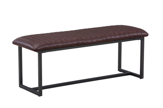 Vintage Brown Leather Dining Bench - Oakavia