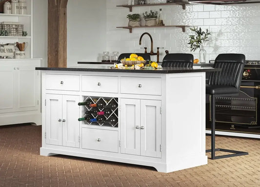 White Kitchen Island with Black Granite Top - Oakavia