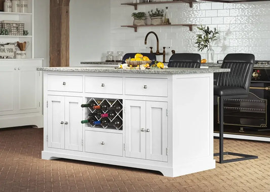 Wood Furniture UK - Shop White Kitchen Island With Grey Granite Worktop - Oakavia