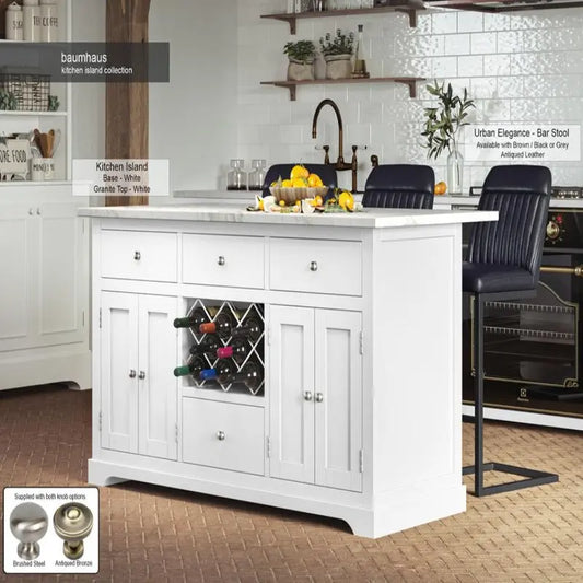 Wood Furniture UK - Shop White Kitchen Island With White Granite Worktop - Oakavia