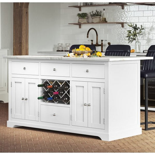 White Kitchen Island With White Granite Worktop