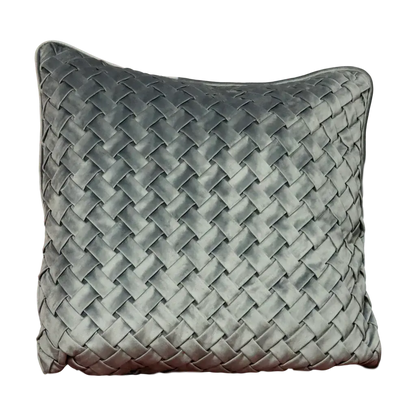 Woven Grey Velvet Cushion - Feather Filled - Oakavia