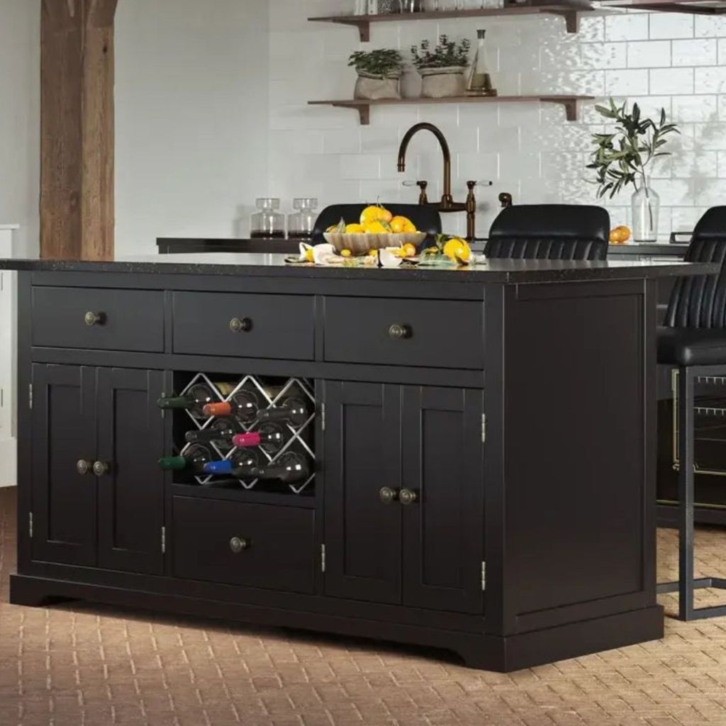 Black Kitchen Island With Black Granite Worktop Baumhaus