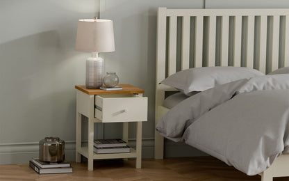 Coxmoor 1 Drawer Bedside - Ivory & Oak