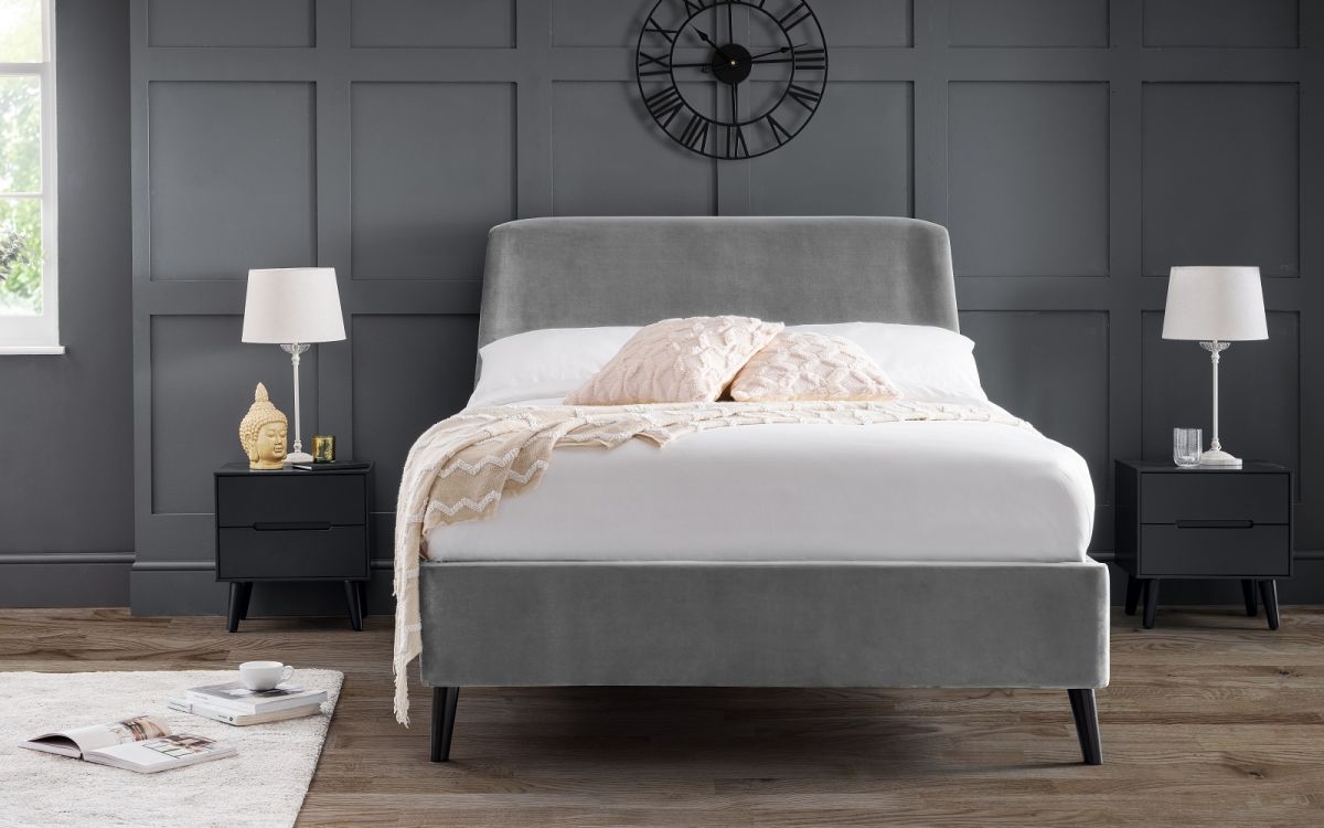 Frida Curved Velvet Bed 150cm King Size - Grey Julian Bowen