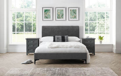 Sanderson Diamond Quilted Grey Velvet Bed 180cm Super King Size Julian Bowen