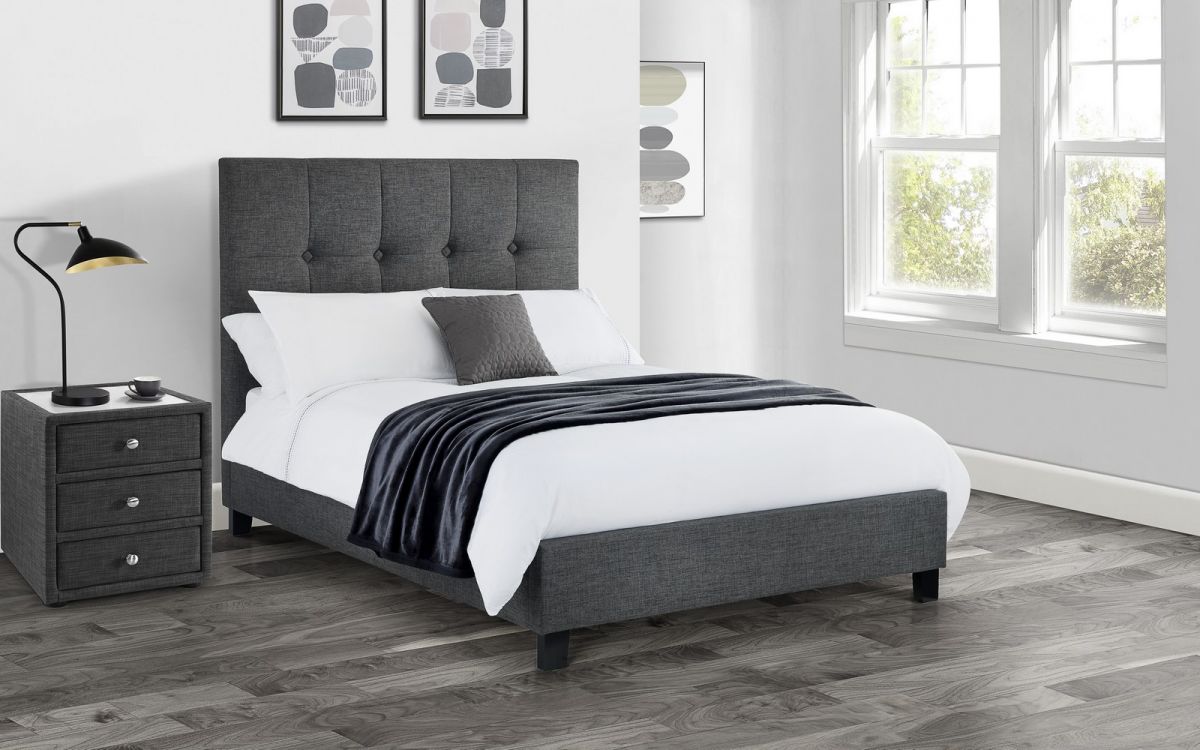 Sorrento High Headboard Bed 135cm Double - Slate Grey Linen Julian Bowen