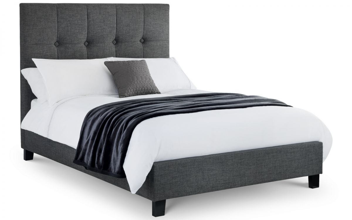 Sorrento High Headboard Bed 135cm Double - Slate Grey Linen Julian Bowen