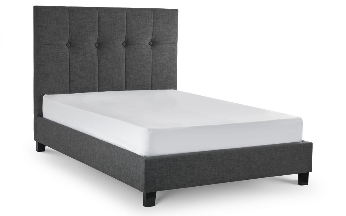 Sorrento High Headboard Bed 135cm Double - Slate Grey Linen Julian Bowen